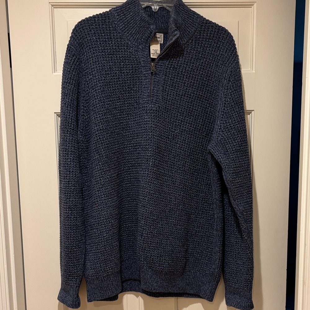 L.L. Bean Men's Zip-Neck Chunky Knit Sweater - Navy Blue